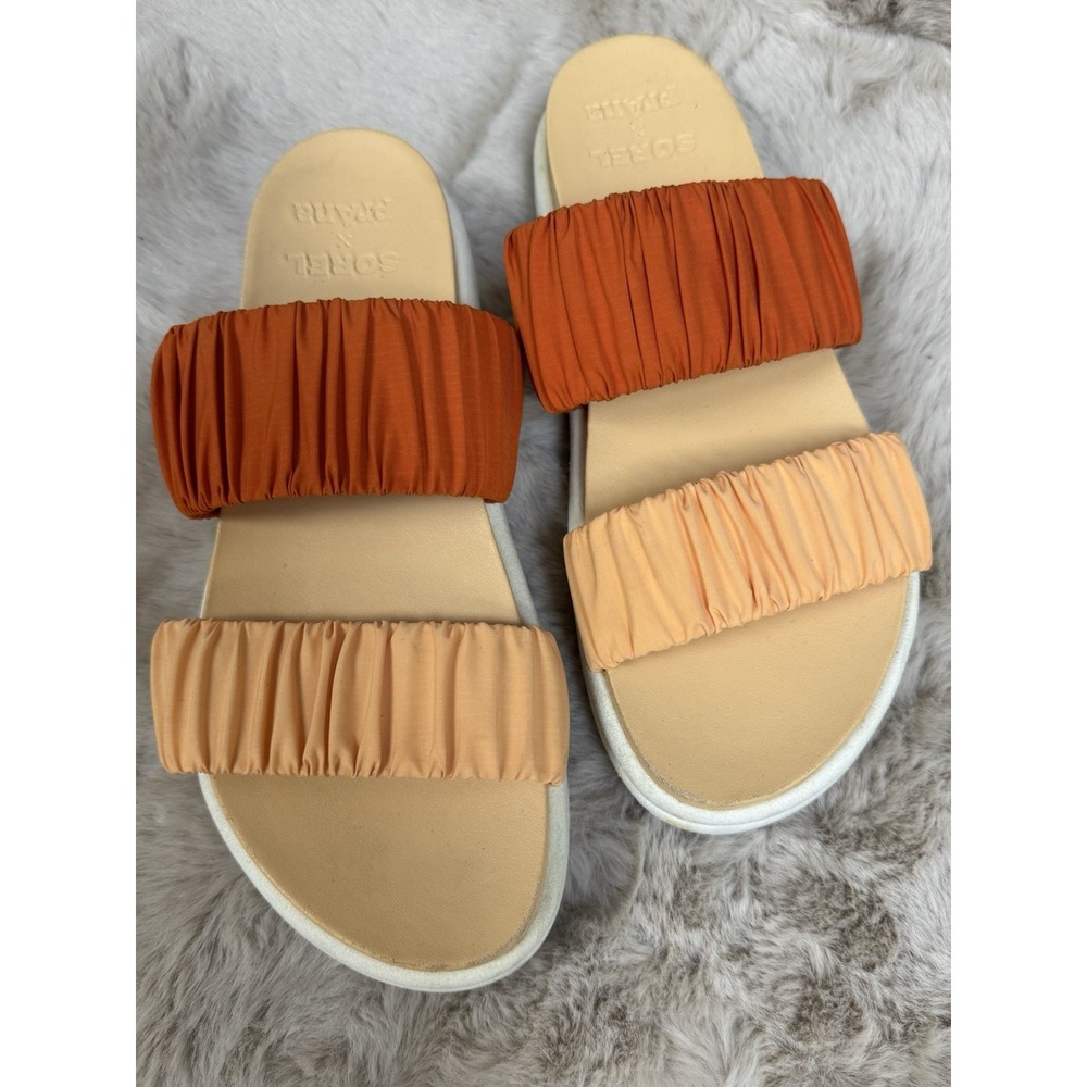 Sorel x prAna Ruched Two-Strap Roaming Slide 8.5 Orange Peach Comfort Resort